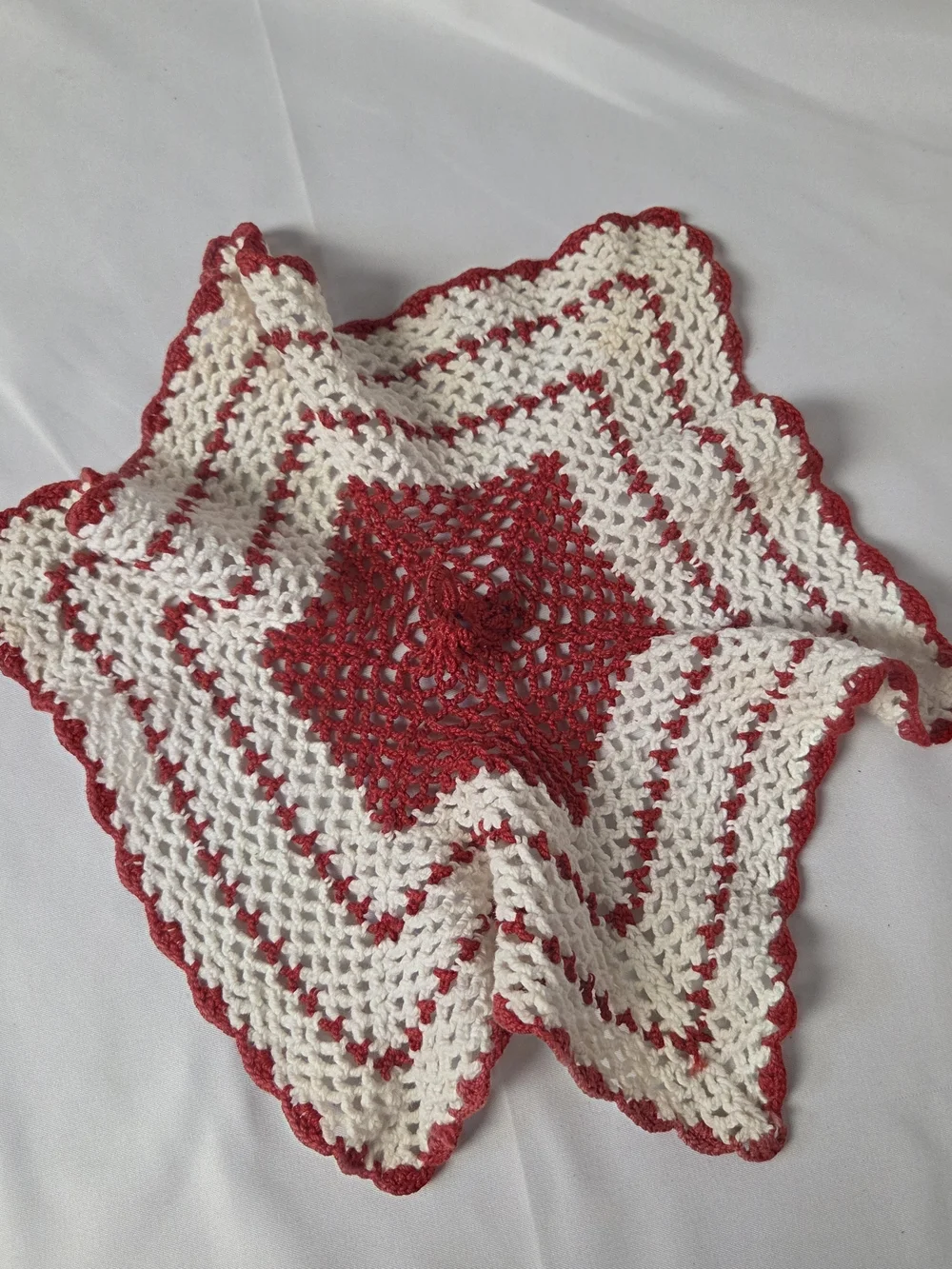 Handmade Red & White Crochet Kitchen Hanging Towel
